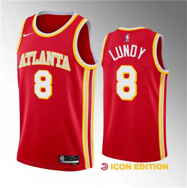 Men%27s Atlanta Hawks #8 Seth Lundy Red 2023 Draft Icon Edition Stitched Jersey Dzhi->boston celtics->NBA Jersey